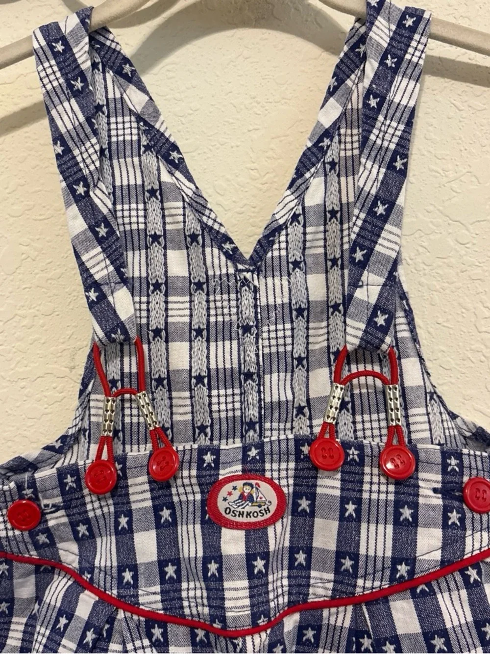 Vintage OshKosh B'gosh White and Blue Star Gingham Plaid Overalls✨